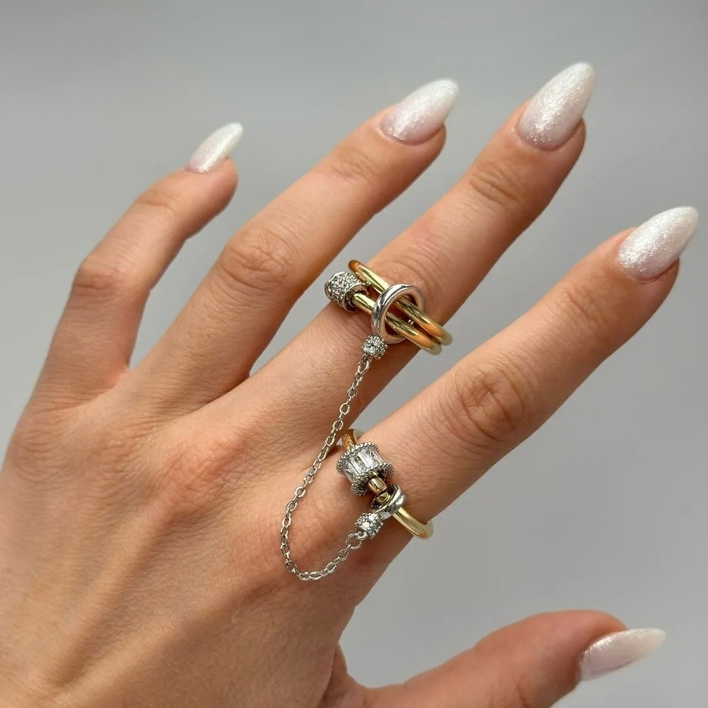 Gold & Silver Trio Adjustable Ring | Modern Chain Design - Picture 2 of 9